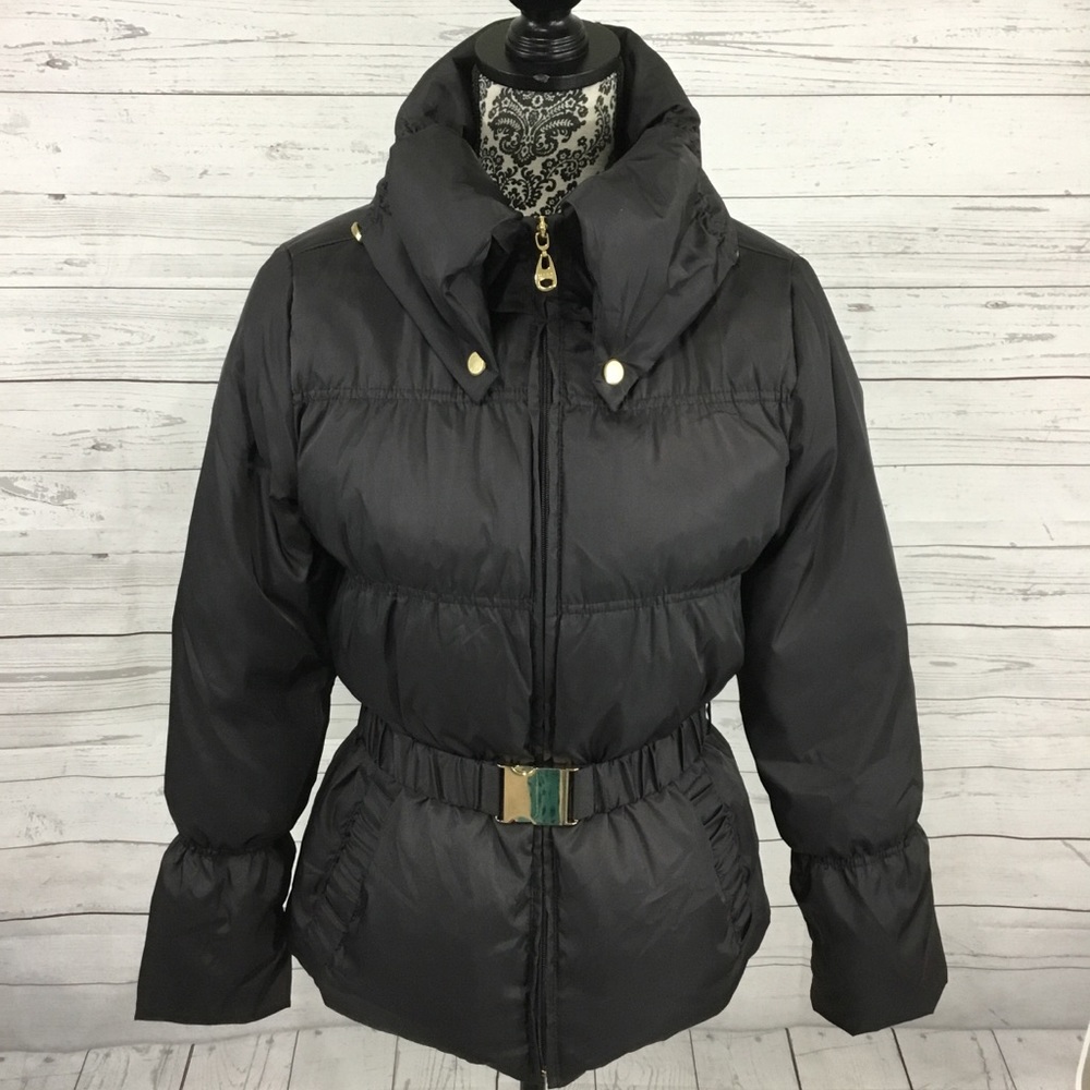 ANDREW MARC Brown Puffer Down Jacket Belted Sz XS